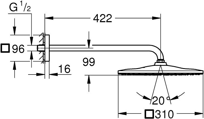 Image du produit Grohe Rainshower Mono 310 Cube Set de douche de tête (1 Type de jet, 7.50 l/min)