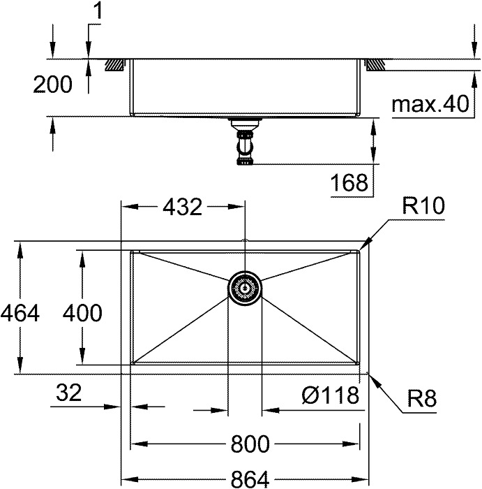 Actual product image Grohe K700 stainless steel sink (Top-mounted sink, 40.20 cm, 80.20 cm)