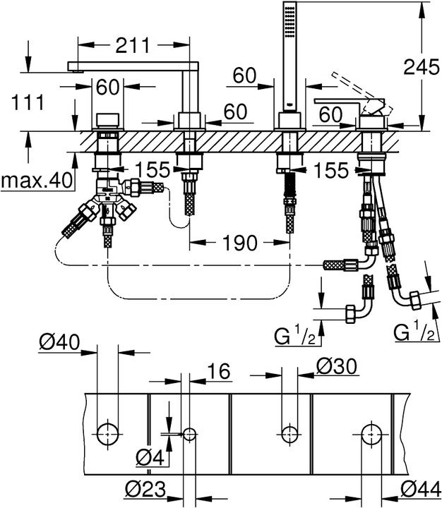 Actual product image Grohe PLUS 4-hole single-lever bath combination