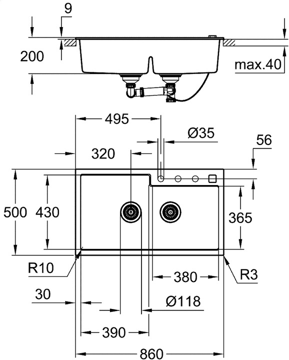 Actual product image Grohe K500 composite sink (Top-mounted sink, 50 cm, 86 cm)