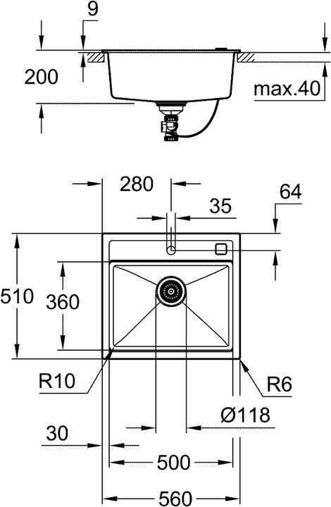 Produktbild Grohe K700 Kompositspüle (Aufsatzspülbecken, 51 cm, 56 cm)