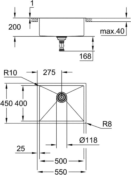 Actual product image Grohe K700 stainless steel sink (Top-mounted sink, 55 cm, 45 cm)