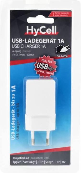 Produktbild Star Trading HyCell USB-Charger 1-Port 1A, weiss, 78.7x33x21mm, 35g (VPE