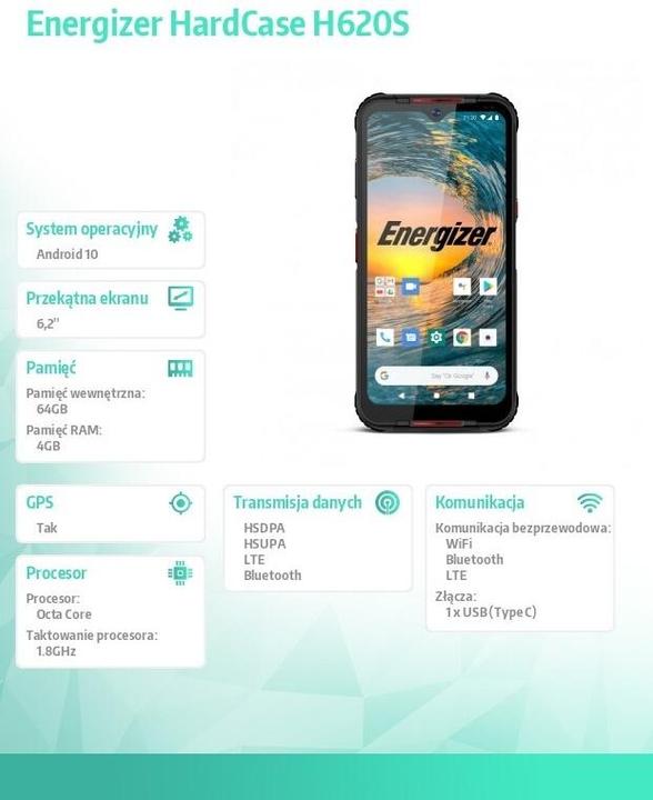 Energy Label Energizer H620S 4G BLACK IP69 (64 GB, Juoda, Multicolored, 6.20", Hybrid Dual SIM, 4G)