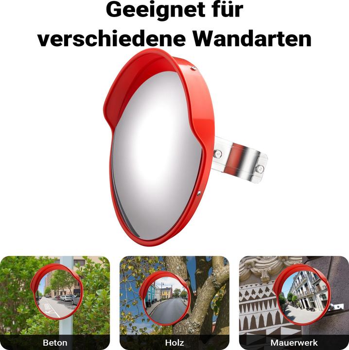 Actual product image Wiltec Verkehrsspiegel 30cm Konvexspiegel Schutzhaube Orange Sicherheitsspiegel (1 x 30 cm)