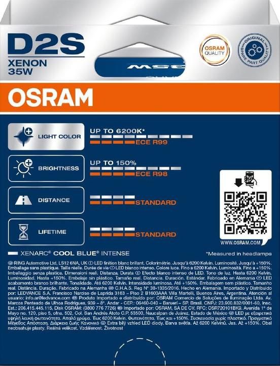 Energy Label Osram Xenon bulb Cool Blue D2S 35W 85V (D2S)