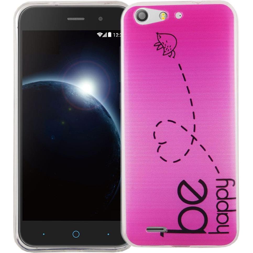 König Design Handy Hülle für ZTE Blade V6 Be Happy Pink Tasche Cover Motiv Slim TPU Case Neu (ZTE Blade V6), Smartphone ...