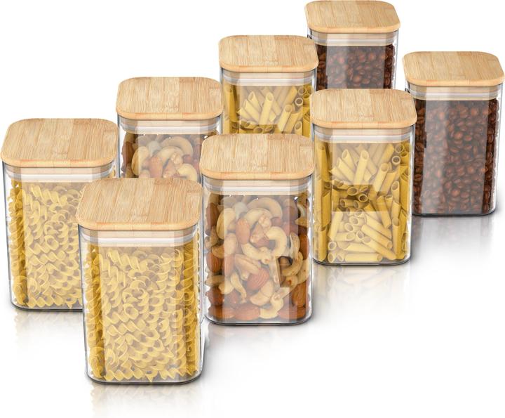 Actual product image Arendo 8x 2 L Vorratsgläser, Glasbehälter, 8er Set, Borosilikatglas, Bambusdeckel, Vorratsdosen luftdicht (2 l)