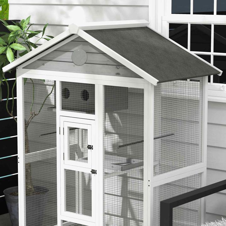 Image du produit PawHut Cage à oiseaux avec perchoir, toit en asphalte