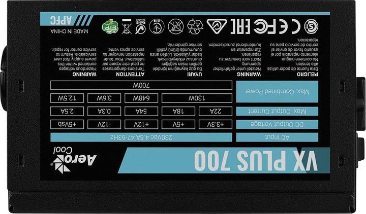 Produktbild AeroCool VX PLUS 700 Netzteil 700 W 20+4 pin ATX ATX Schwarz (700 W)