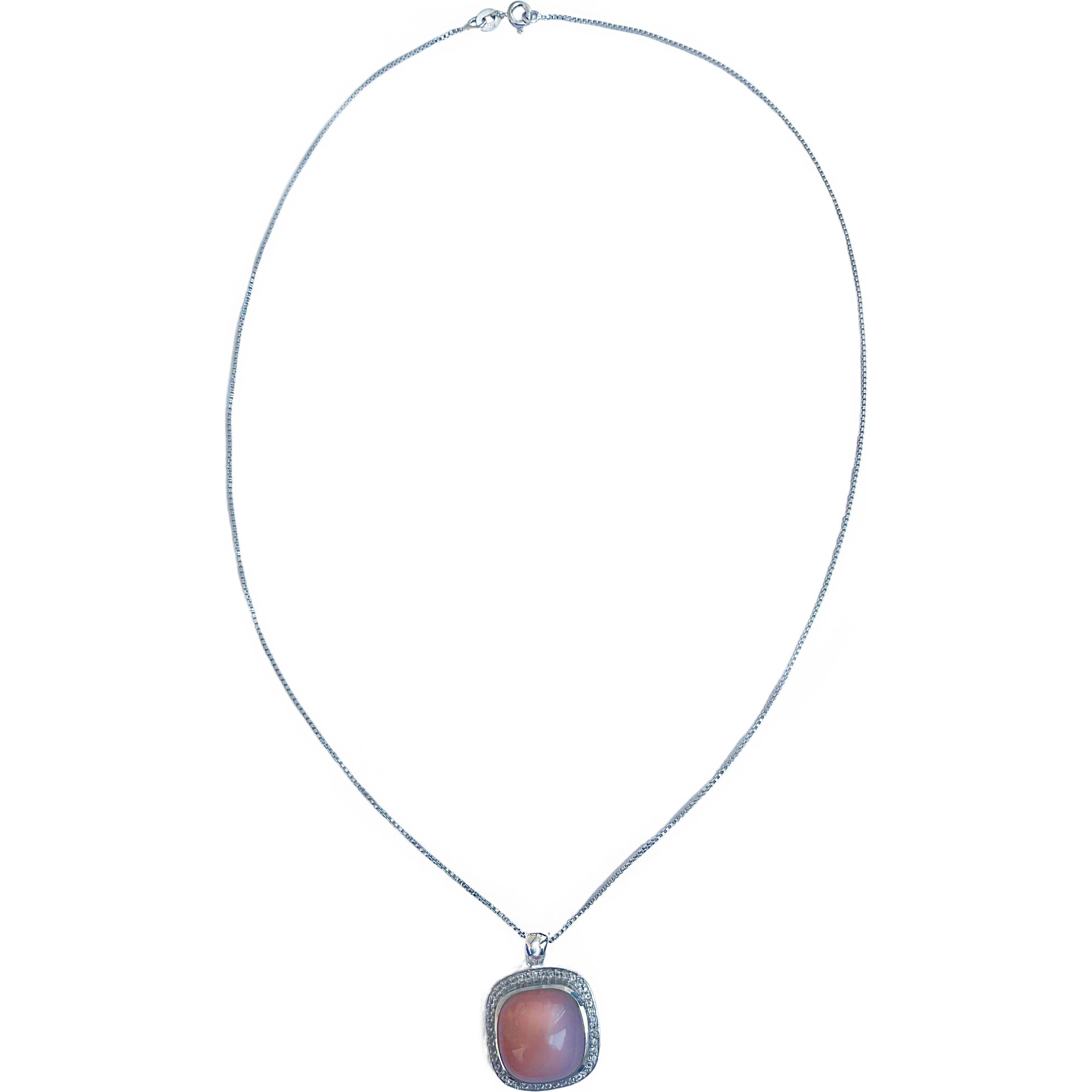 Xen, Halsschmuck, Anhänger mit Kette Peach Mondstein Cushion-Cabochon 45 cm 925 Silber, (925 Sterling Silber, 45 cm)