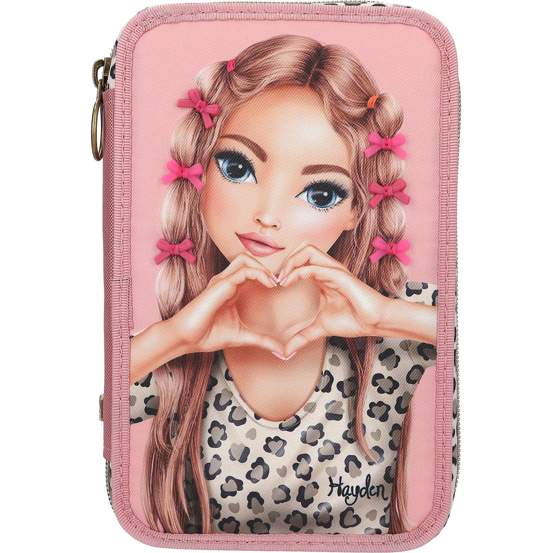 Depesche 13662 TOPModel Leoheart - lunchbox in roze, met modelmotief en leo dessin, lunchbox met 3 vakken en klapdeksel