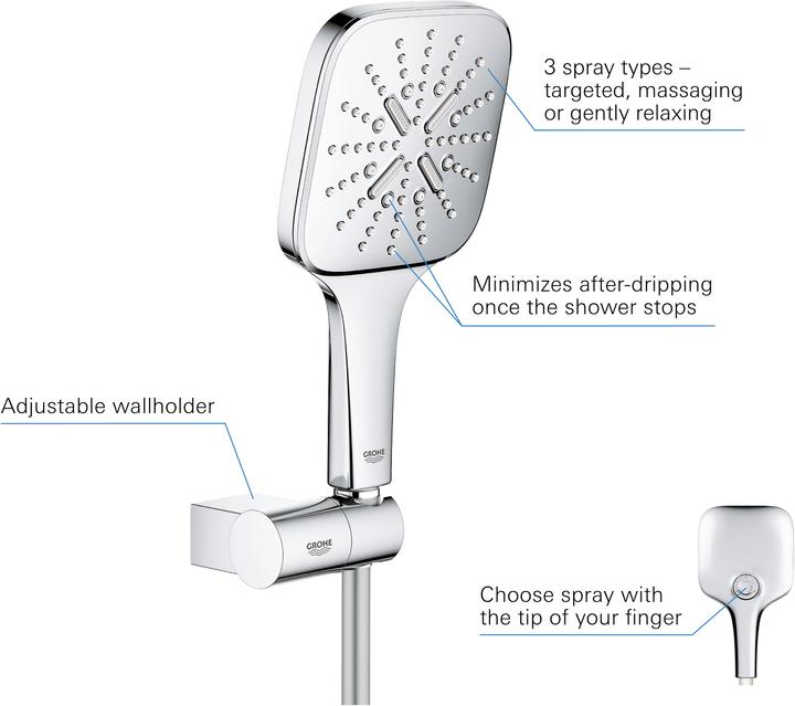 Produktbild Grohe Rainshower SmartActive 130 Cube Wandhalterset (3 Strahlarten, 9.50 l/min)