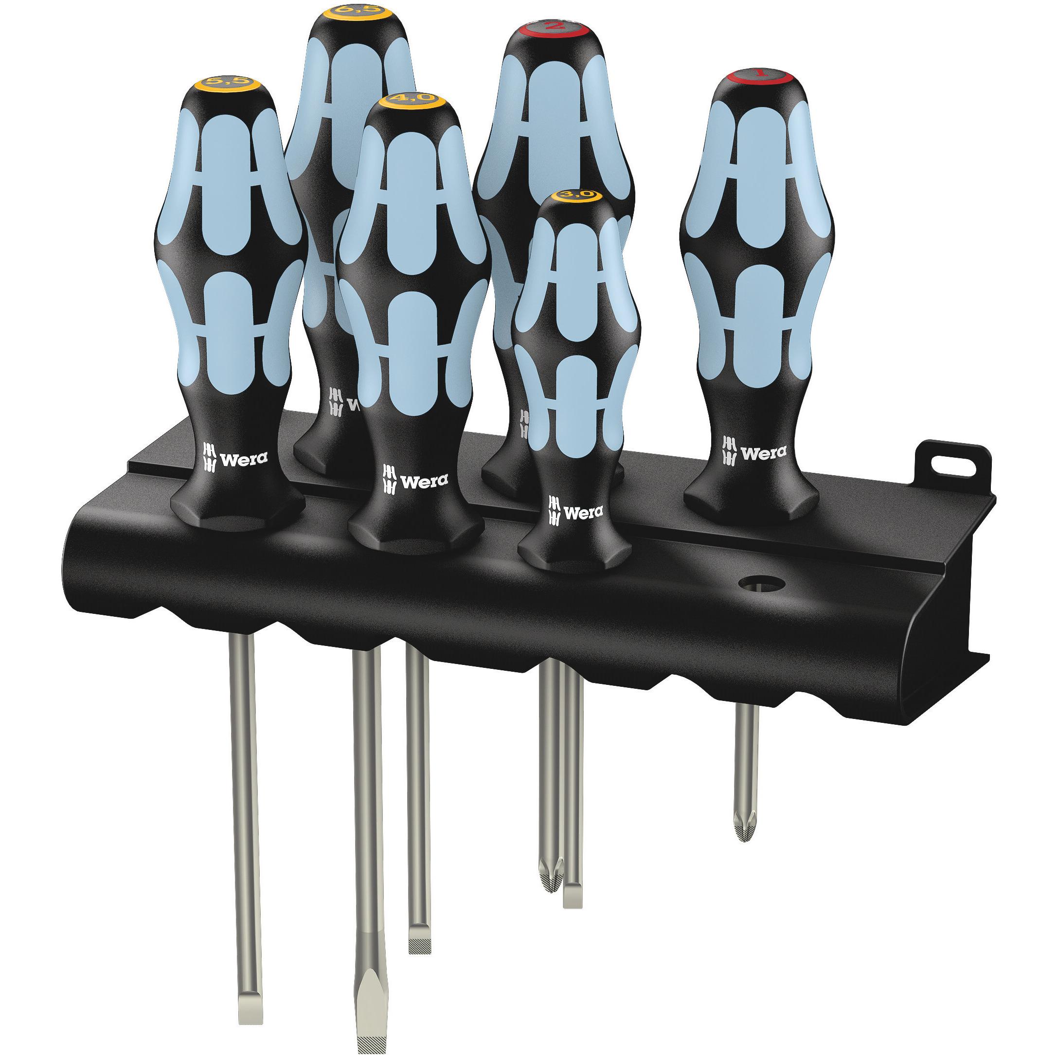 Wera, Schraubenzieher, 3334/6 Rack (Schlitzschrauben, Phillipps-Kreuzschlitz (PH))
