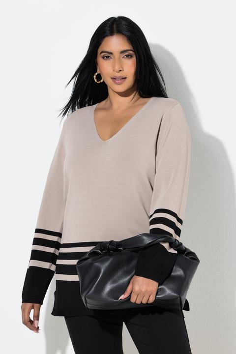 Produktbild Ulla Popken Pullover, Streifen, V-Ausschnitt, Langarm (54)