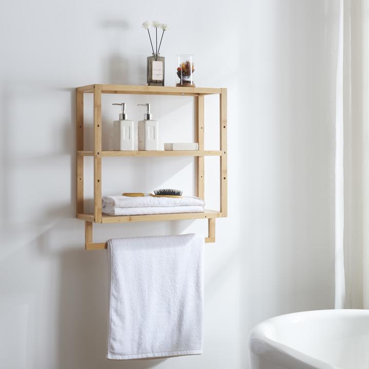 Actual product image En.Casa Östra bathroom shelf with bamboo towel rail (52 x 21 x 58.50 cm)