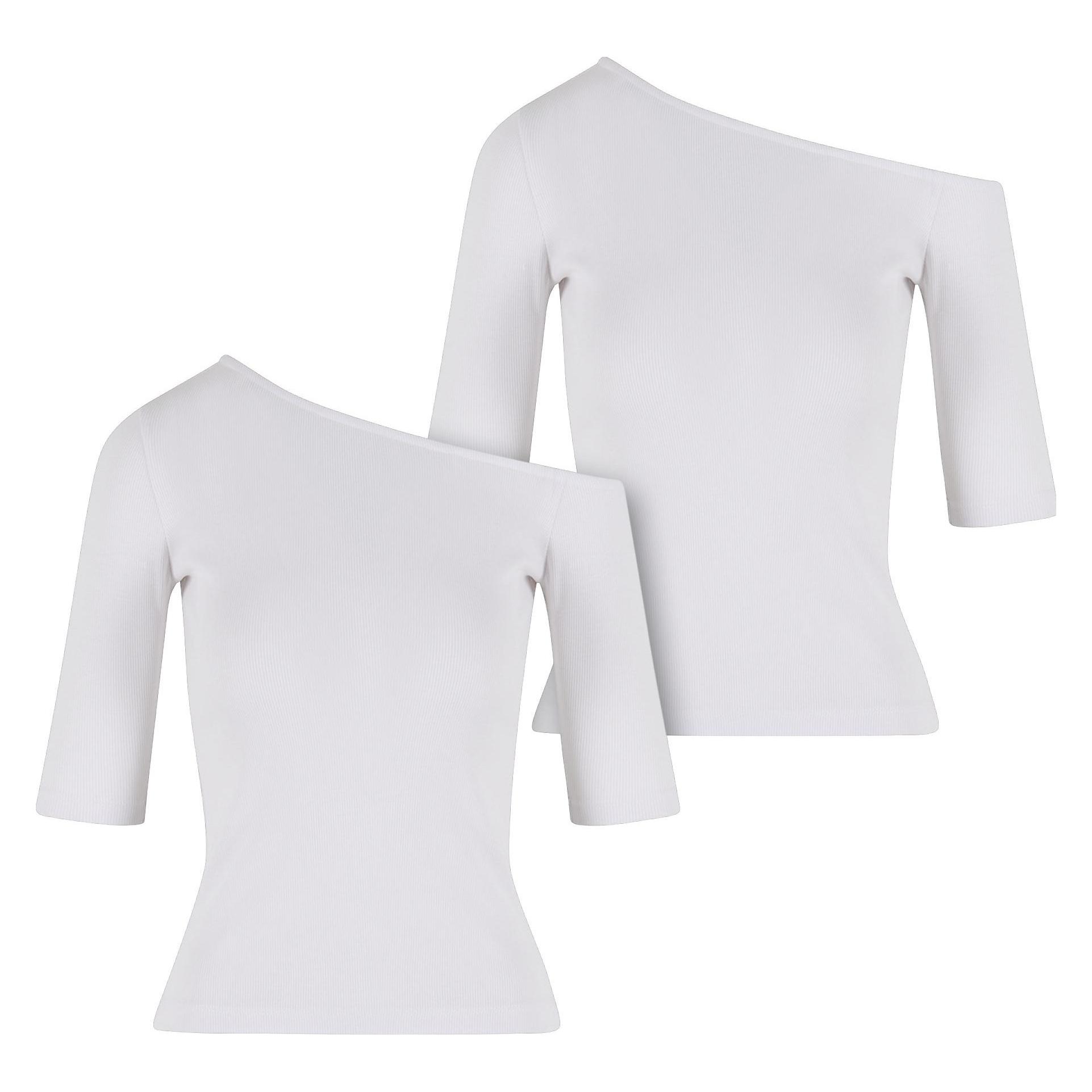 Urban Classics, Damen, Shirts, Ladies Organic Asymmetric Rib Tee 2-Pack - 175127, Weiss, (3XL)