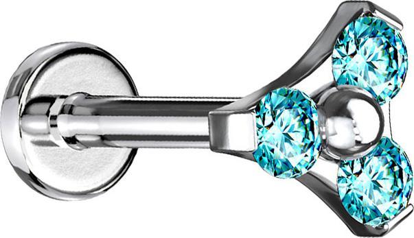 Immagine prodotto Star Piercing Micro Labret filo interno argento triangolo tre cristalli aqua (Acciaio chirurgico 316L, senza ottone)