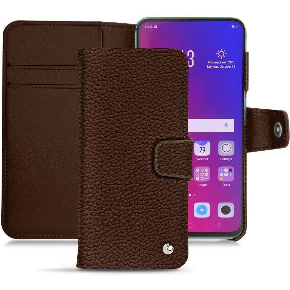 Noreve Lederschutzhülle Wallet (Oppo Find X), Smartphone Hülle, Braun
