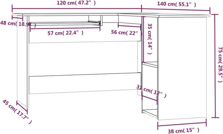Image du produit vidaXL Eckschreibtisch (120 x 140 x 75 cm)