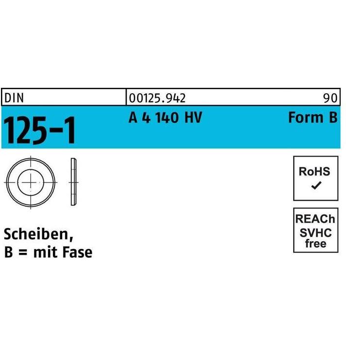 Zubehör Befestigungstechnik, Unterlegscheibe DIN 125-1 Form B 10,5 x20 x2 A 4 140 HV