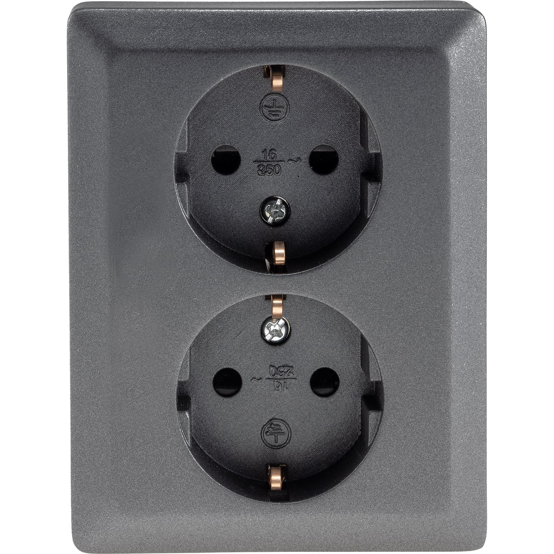 Milos Systems, Steckdose, MILOS Schutzkontakt-Steckdose 23718, 2-fach, 2in1, 16A/250V, UP, anthrazit