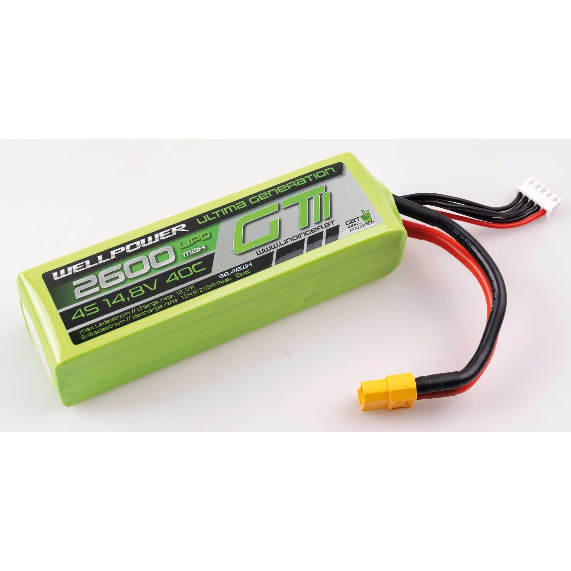 Wellpower LIPO AKKU ULTIMA GT II 2600 mAh / 14,8 Volt 4S 40/80C CH5/8 XT-60 (14.80 V, 2600 mAh)