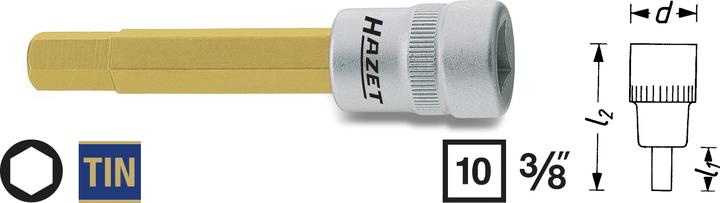 Actual product image HAZET Screwdriver socket 8801-4 ∙ Square, hollow 10 mm (3/8 inch) ∙ Inside hexagon profile ∙ 4 mm (4 mm)