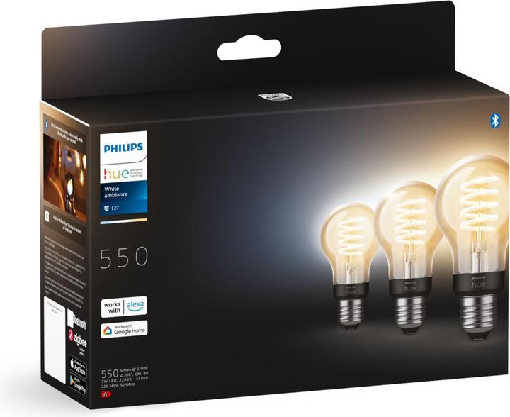 Actual product image Philips Hue E27 - Filament lamp (E27, 7 W, 550 lm, 3 x, G)