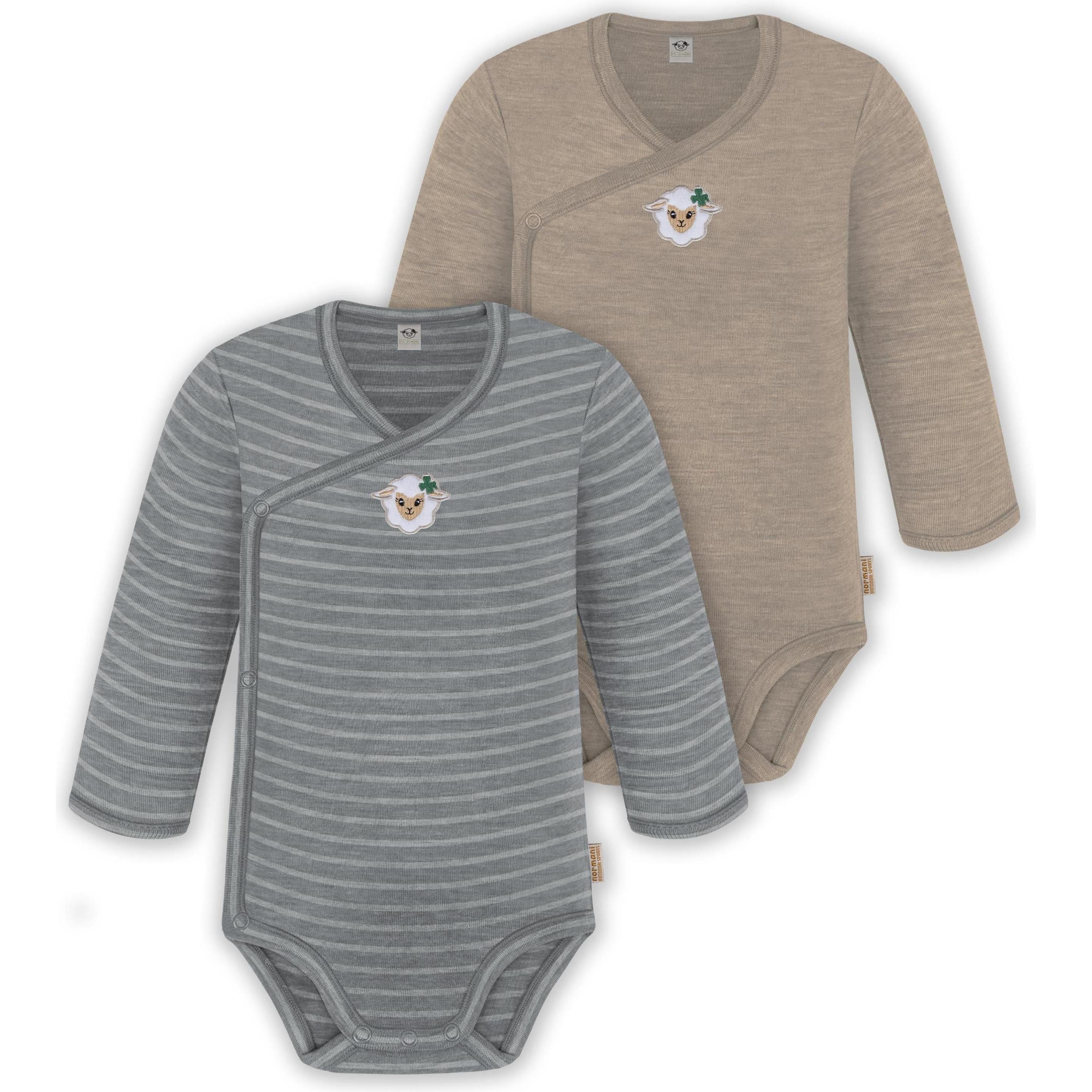 Normani, Herren, Body, 2er Set Unisex Baby Wickelbody Langarm-Strampler Einteiler aus Merinowolle - 9351, Grau, (62)