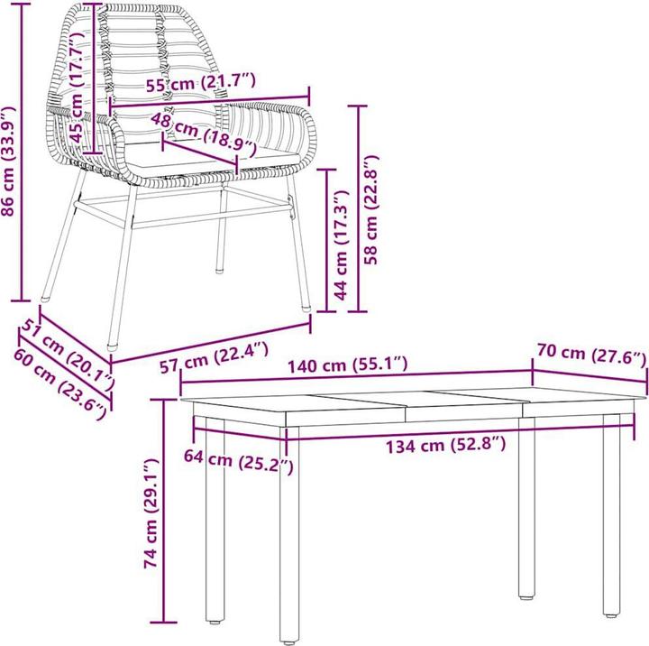 Produktbild vidaXL Garten Essgruppe (140 x 70 x 74 cm)