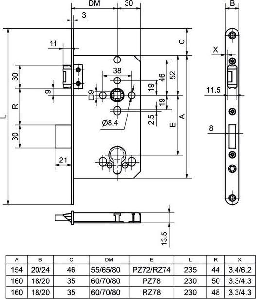 Produktbild Glutz Einsteckschloss 12300 PE (Einsteckschloss)