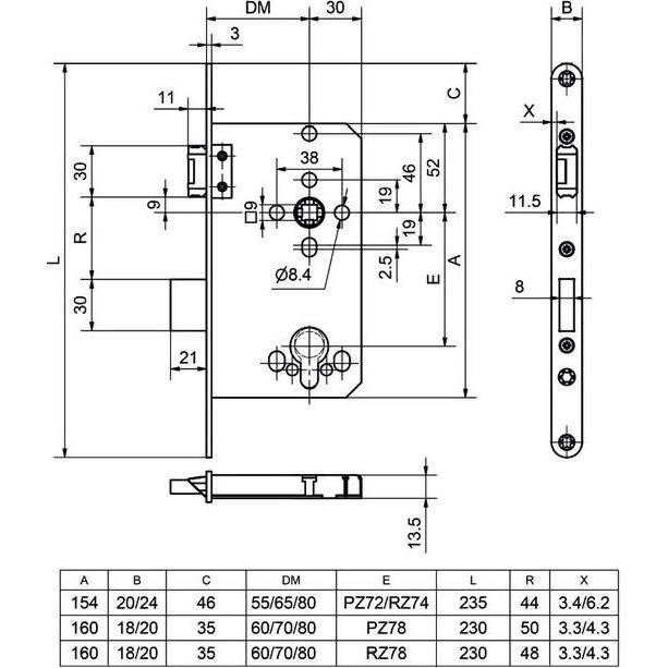 Thumbnail - Glutz, Türschloss + Schliesszylinder, Einsteckschloss 12310 PB (Einsteckschloss)