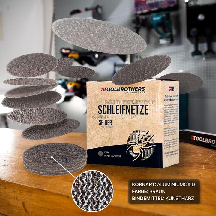 Produktbild Tool Brothers Toolbrothers SPIDER Schleifset Netz Schleifmittel Schleifnetze 125 mm Klett je 10x P80 / P120 / (P120, P180, P240, P80)