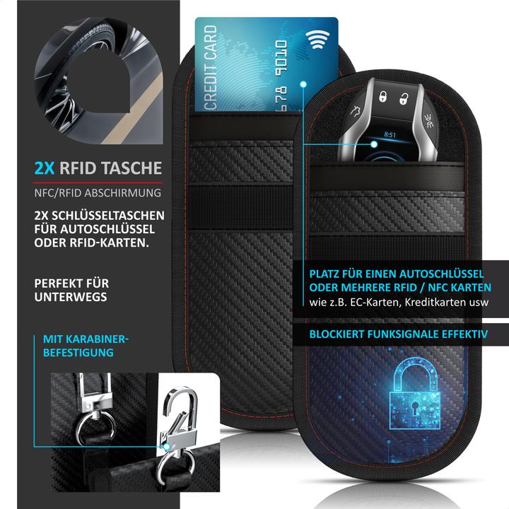 Produktbild Aplic 2x Schlüsseltasche RFID Blocker, Autoschlüssel Schutz, Keyless, Faraday Tasche, 2er Set, NFC
