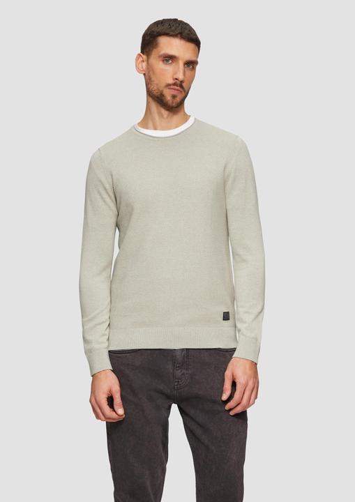 Produktbild s.Oliver Strickpullover Strickpullover mit Strukturmix und Logo-Patch (L)