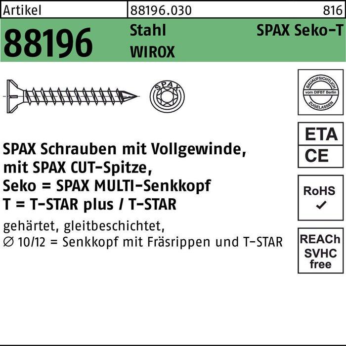 Produktbild Spax Senkkopf Fraesrippen T-Star Plus T50 Vollgewinde Cut Wirox (20 Schrauben pro Stück)