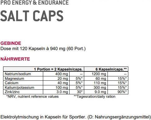 Nährwerte und Zutaten Sponser Salt (1 Stück, Kapseln, 120 g)