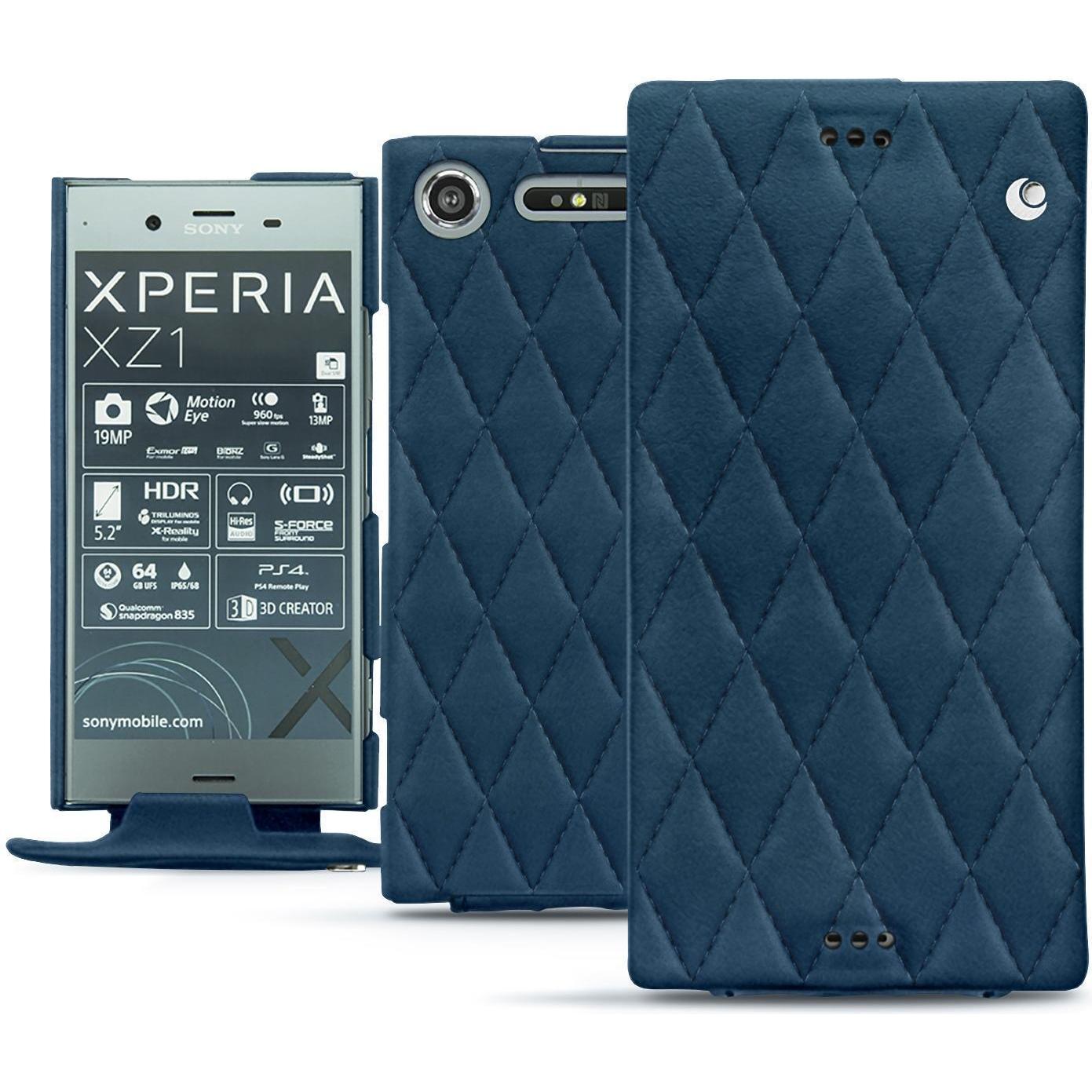 Noreve Lederschutzhülle vertikal (Sony Xperia XZ1), Smartphone Hülle, Blau