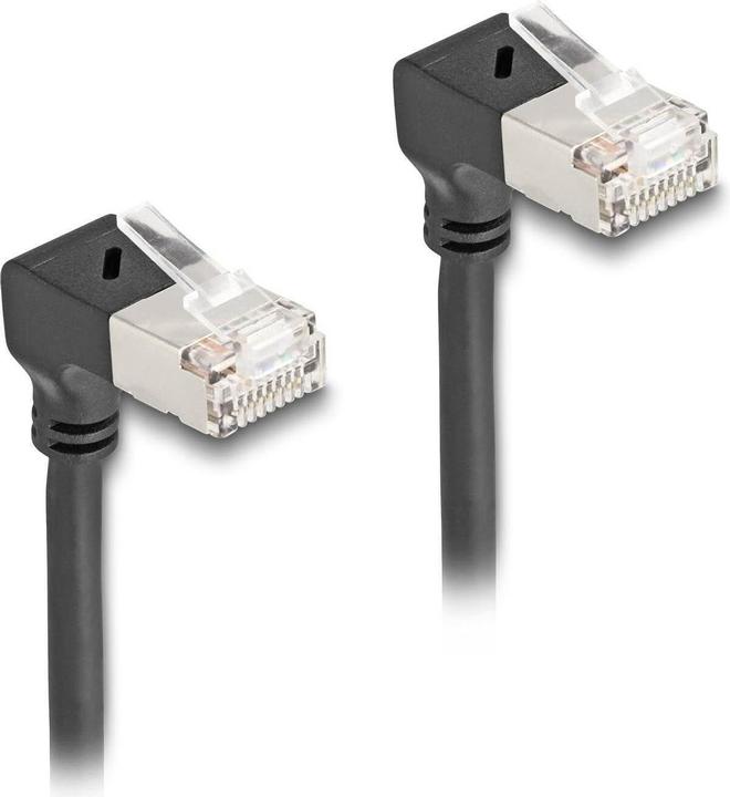 Actual product image Delock RJ45 network cable Cat.6A S/FTP Slim 90° bottom / bottom (S/FTP, CAT6a, 0.25 m)