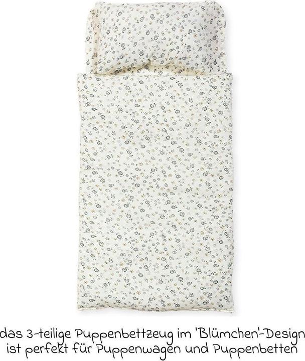 Image du produit Pinolino Puppenbettzeug für Puppenwagen und Puppenbetten „Blümchen”, blau, 3-tlg.
