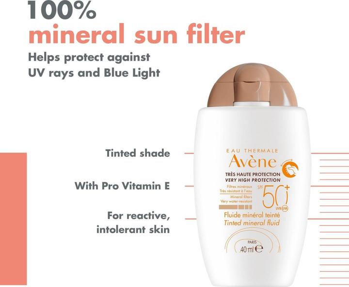 Actual product image Avène Solar fluid mineral tinted SPF50+ (Suntan cream, SPF 50+, 40 ml, 72 g)