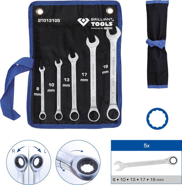 Image du produit KS Tools 8 - 19 mm Jeu de clés mixtes à cliquet 5 pièces (19 mm, 12 mm, 14 mm, 16 mm, 10 mm, 18 mm, 17 mm, 11 mm, 15 mm, 8 mm, 9 mm, 13 mm)