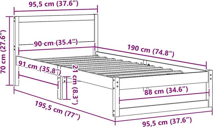 Actual product image vidaXL Bedstead (90 x 190 cm)