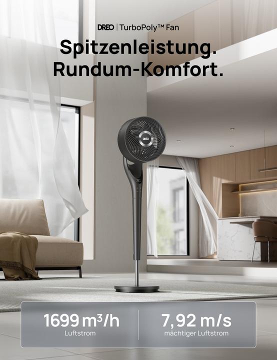Image du produit Dreo - Quiet Floor Fan TurnoPoly 154, 9 Speeds, 3 Modes (25 dB)