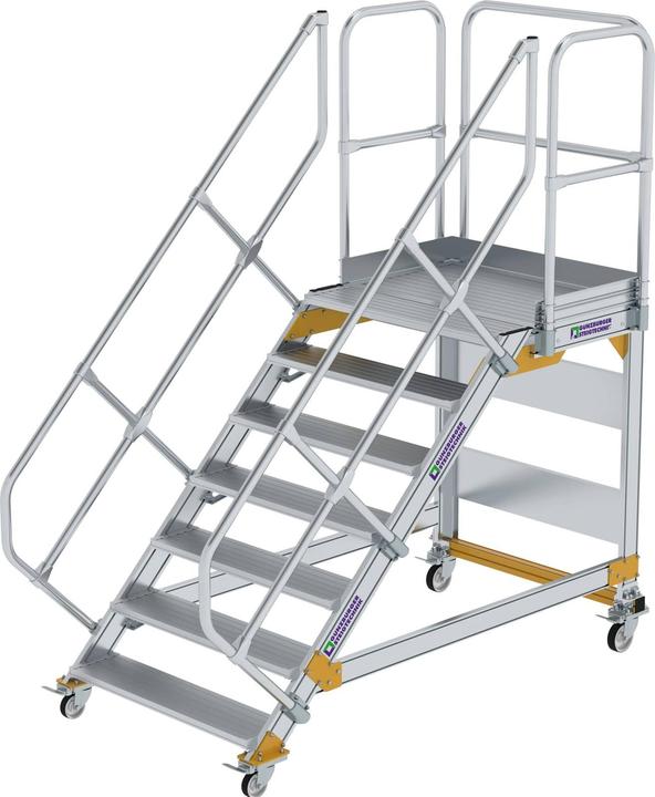 Produktbild Munk Plattformtreppe 45° fahrbar Stufenbreite 1000mm 7 Stufen Aluminium geriffelt (Plattformleiter, 46 cm)
