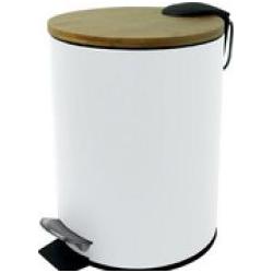 Helit Tret-Abfalleimer "the bamboo", 3 Liter, weiß, aus pulverbeschichtetem Stahl, Fußpedal, Deckel aus, Abfalleimer, We...