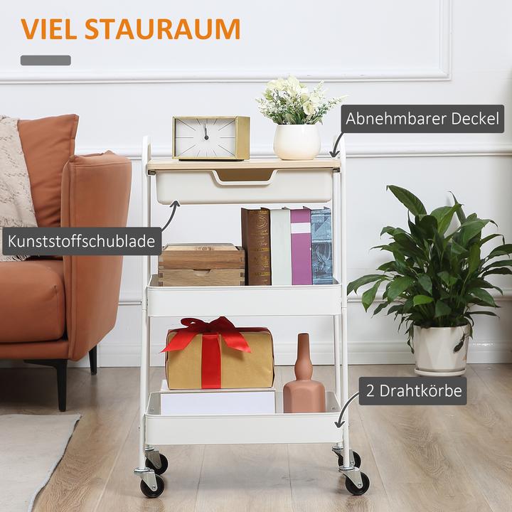 Actual product image Homcom Rollwagen Stahl, Kunststoff Weiss
