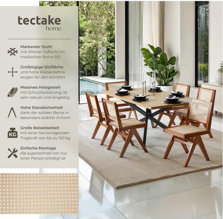 Produktbild tectake Holzstuhl Lissy mit Wiener Geflecht, Belastbarkeit 120 kg