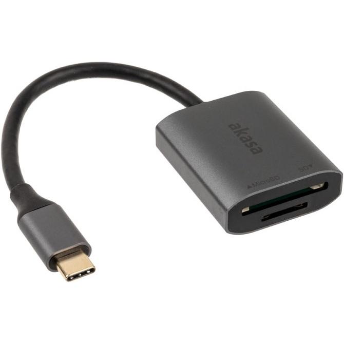 Akasa USB 3.2 Type-C Dual (USB-C), Speicherkartenlesegerät, Silber